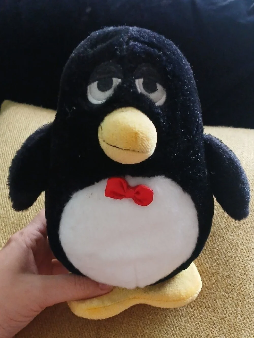 Disney Black & White Penguin Plush with Red Bow. From Toy story Movie.